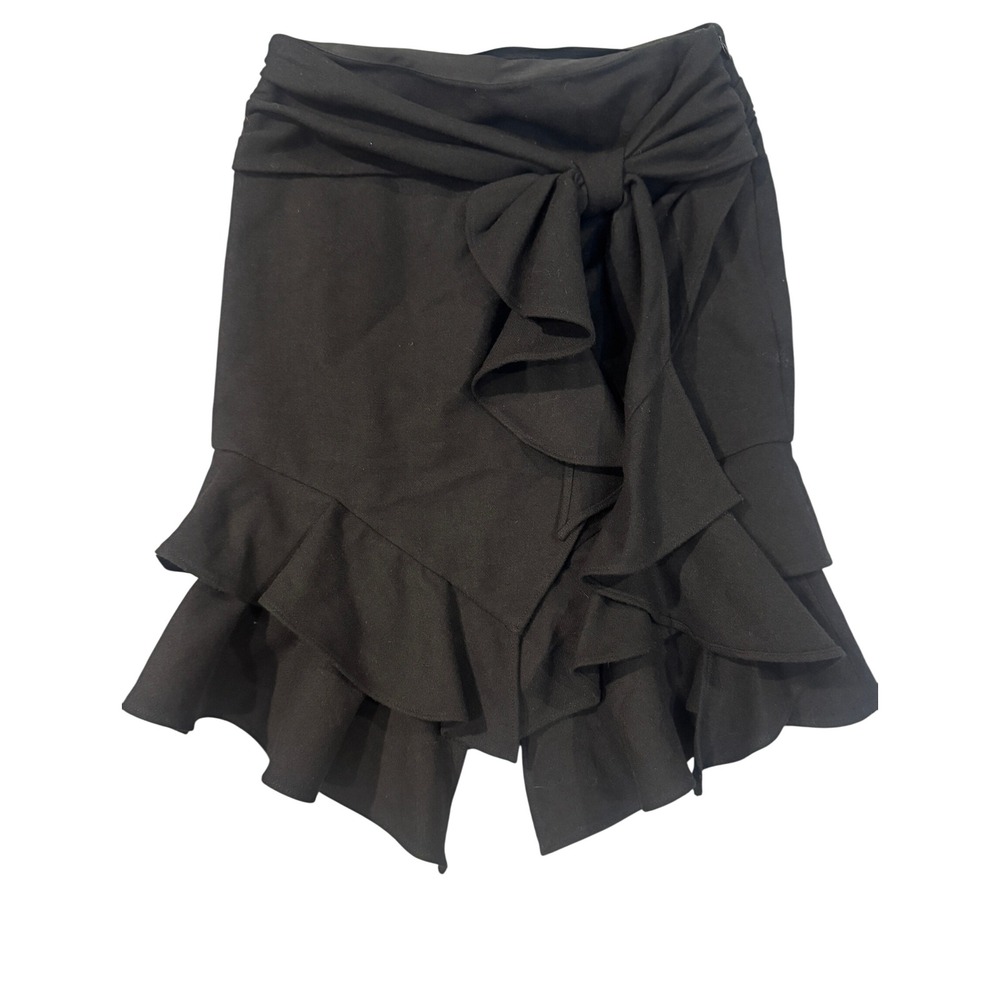 Intermix Black Ruffle Mini Skirt with Bow Detail Size Small Side Zip Tiered Hem
